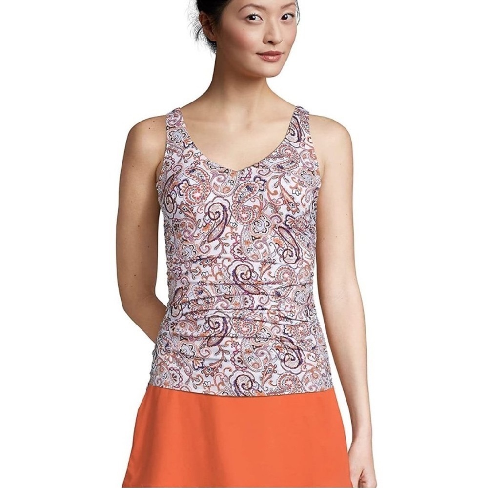 Land’s End Retro Paisley Adjustable Underwire V-Neck Tankini Top 522543 - Picture 4 of 9